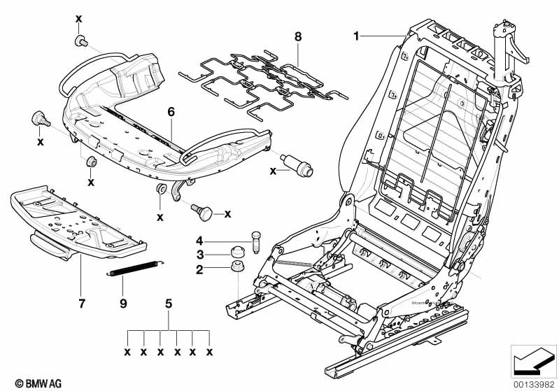 Seat, front, seat frame