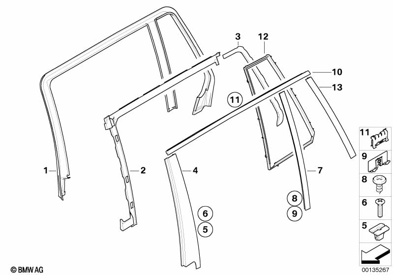 Trim and seals for door, rear