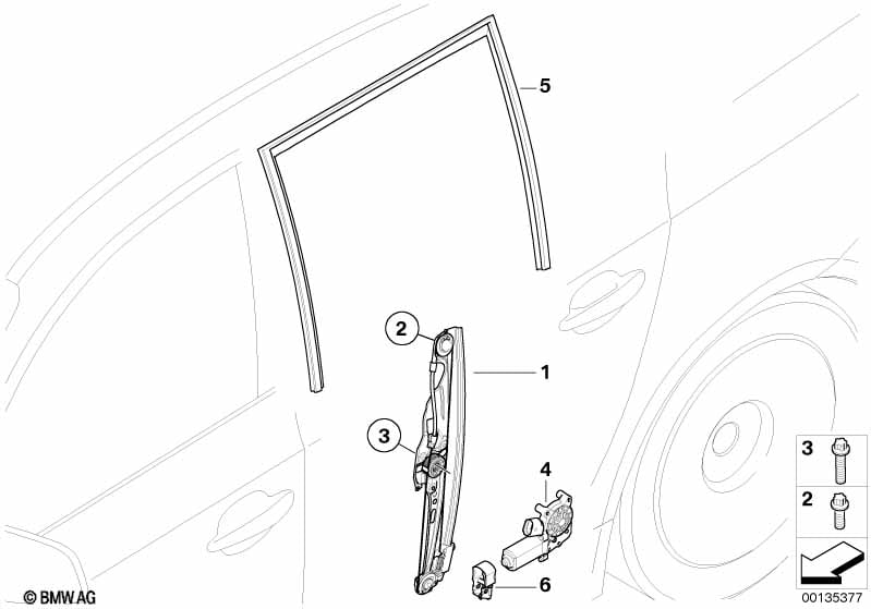 Door window lifting mechanism rear