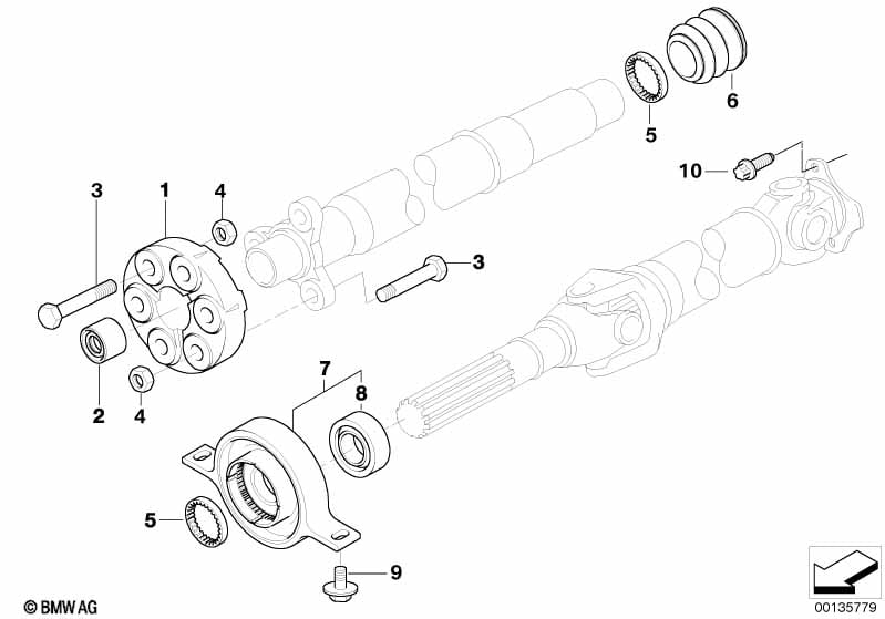 Drive shaft,univ.joint/center mounting