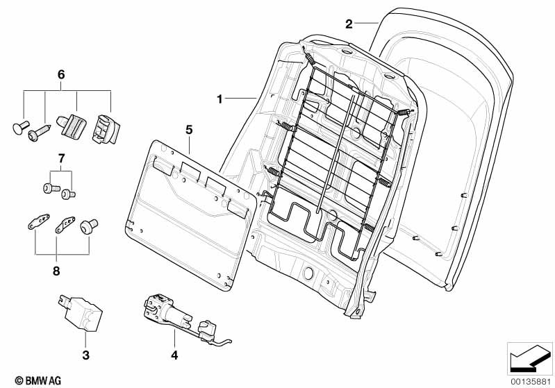 Front seat backrest frame/rear panel