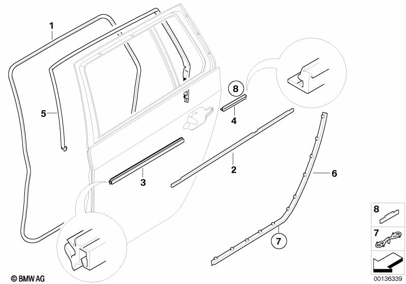Genuine BMW 51227897279 E61 Outer Weatherstrip, Rear Left Door GLANZSCHWARZ (Inc. 525xi, 525d & 535xi) | ML Performance EU Car Parts