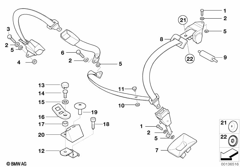 Rear safety belt mounting parts