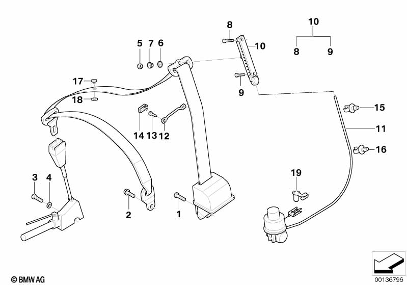 Front safety belt mounting parts