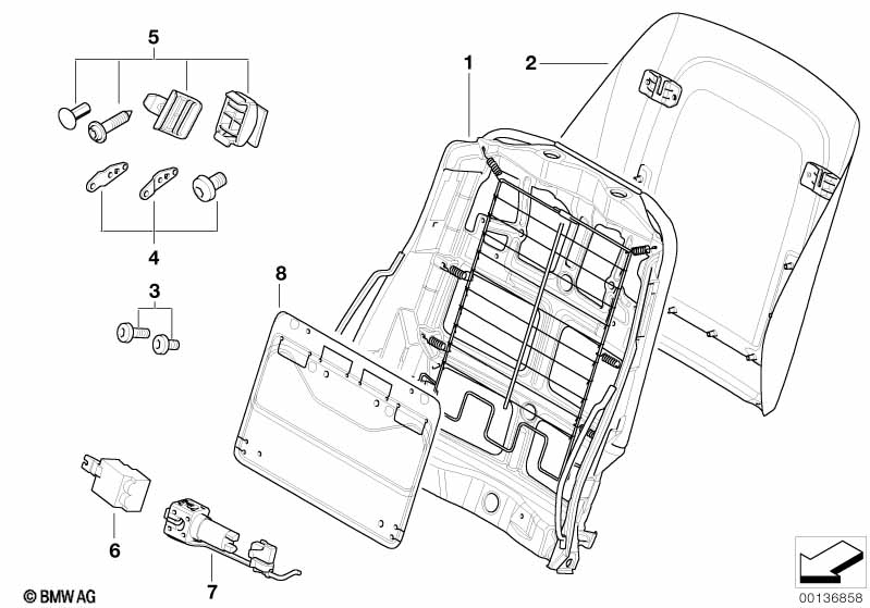 Front seat backrest frame/rear panel