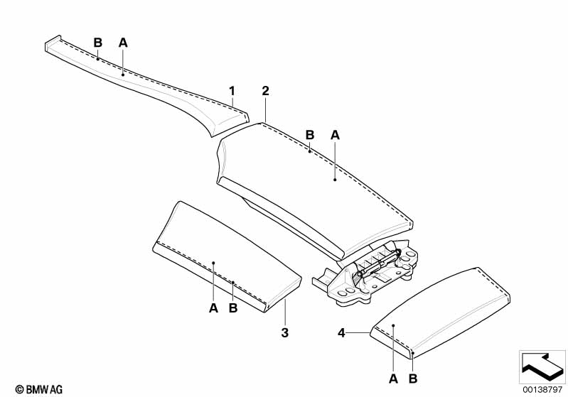 Individual center armrest, leather