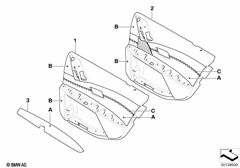 Indiv. rear door trim panel,part.leather