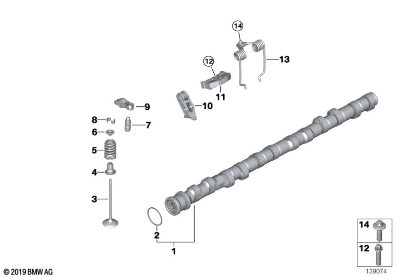 Valve timing gear, camshaft, inlet