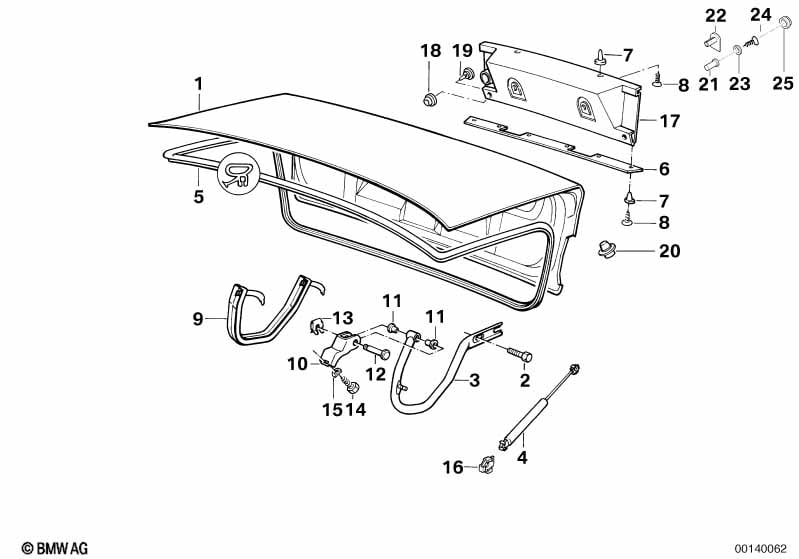 Single components for trunk lid