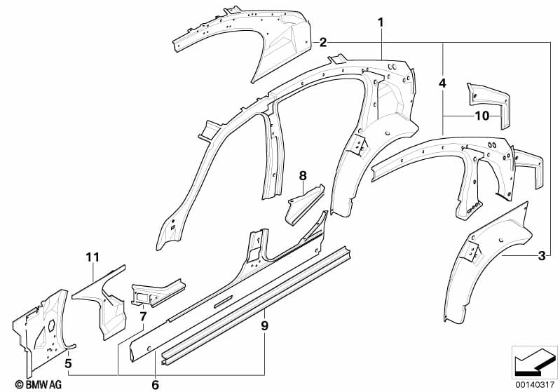 Single components for body-side frame