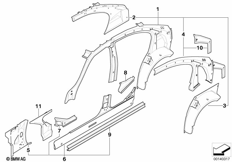 Single components for body-side frame