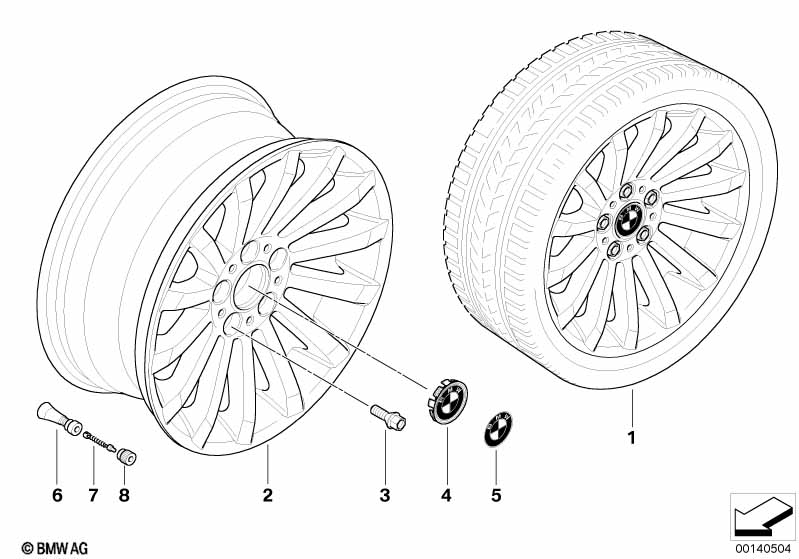 BMW light alloy wheel, radial spoke 196