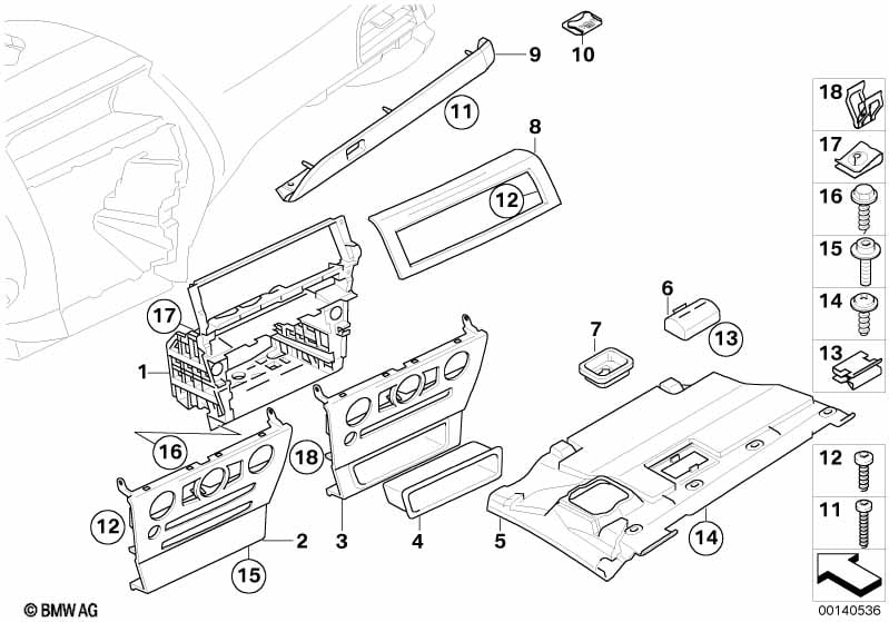 Mounting parts, instr. panel