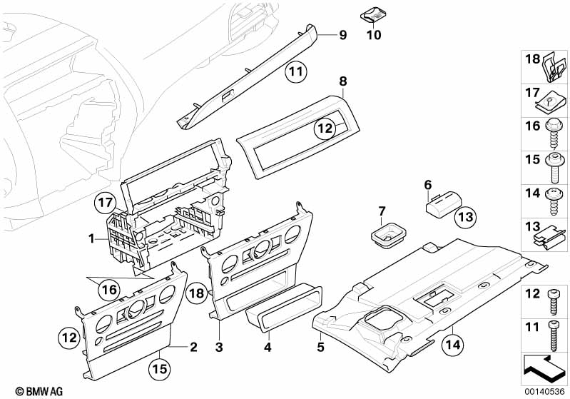 Mounting parts, instr. panel