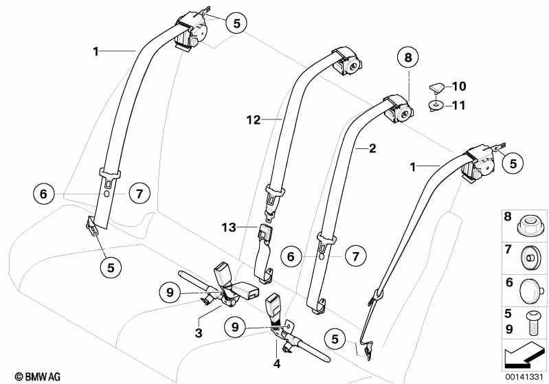 Genuine BMW 72117245887 E90 Upper Belt Rear SCHWARZ (Inc. 328xi, 328i & 335d) | ML Performance EU Car Parts