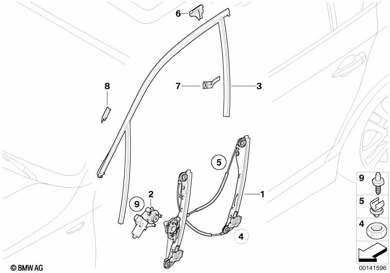Door window lifting mechanism front