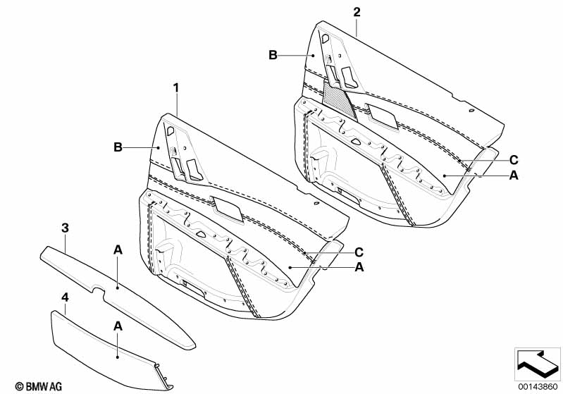 Individual rear door trim panel,leather