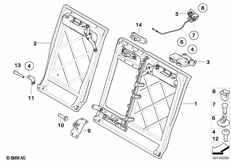 Seat, rear, seat frame, load-through