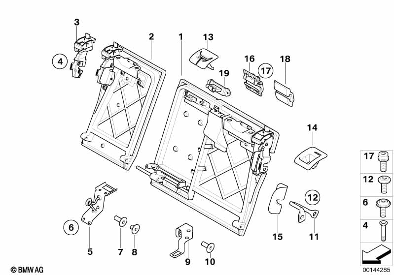 Seat, rear, seat frame, load-through