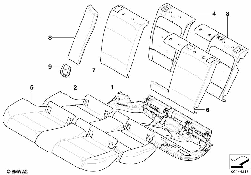 Seat rear, upholstery & cover base seat
