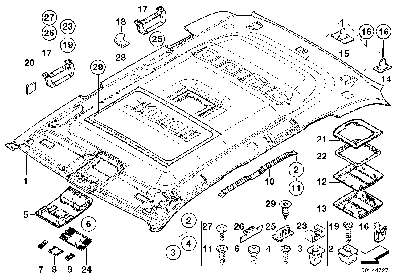 Genuine BMW 51448258058 E53 Console, Head Lining, Front HELLGRAU (Inc. X5 4.4i, X5 3.0d & X5 4.6is) | ML Performance UK Car Parts