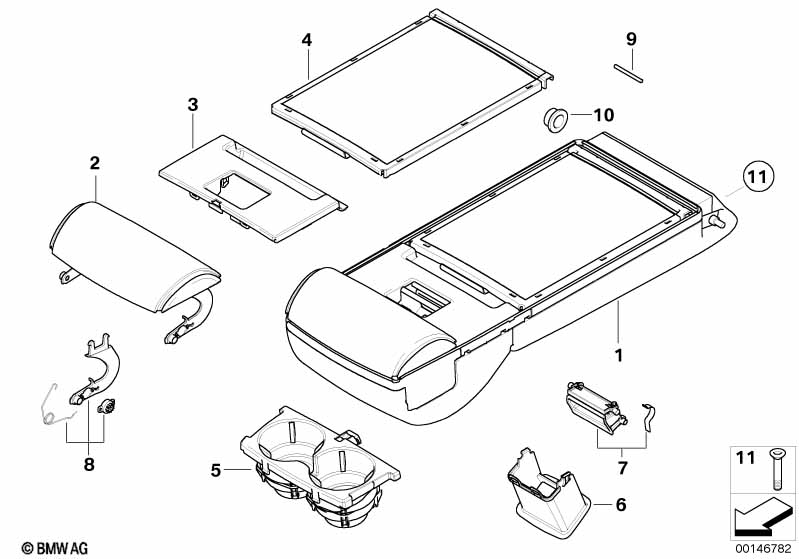 Genuine BMW 52207135895 E61 E60 Cover, Through-Load.Syst Armrest Leather GRAU (Inc. 525xi, 523i & 528xi) | ML Performance EU Car Parts