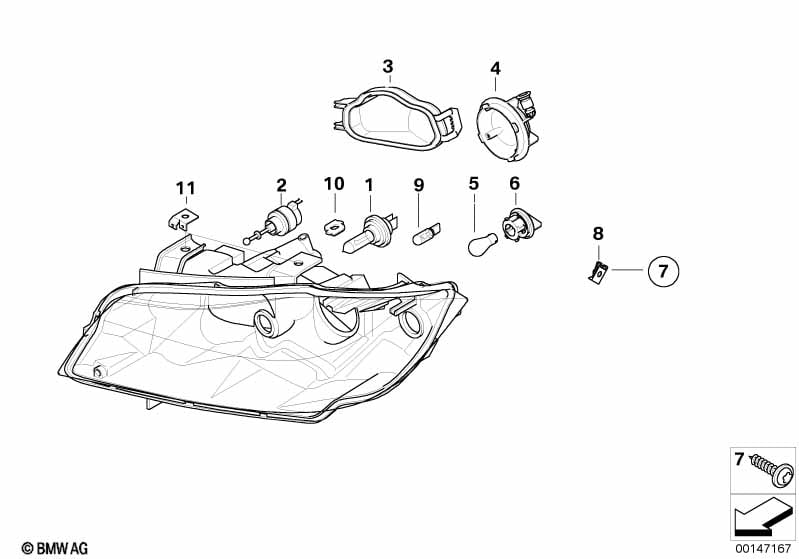 Individual parts for headlamp, halogen