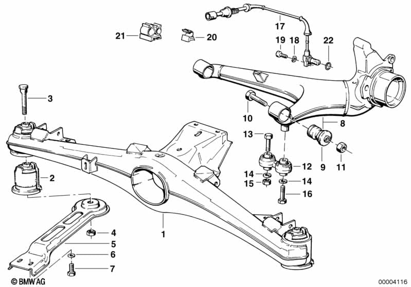 Rear axle support/wheel suspension
