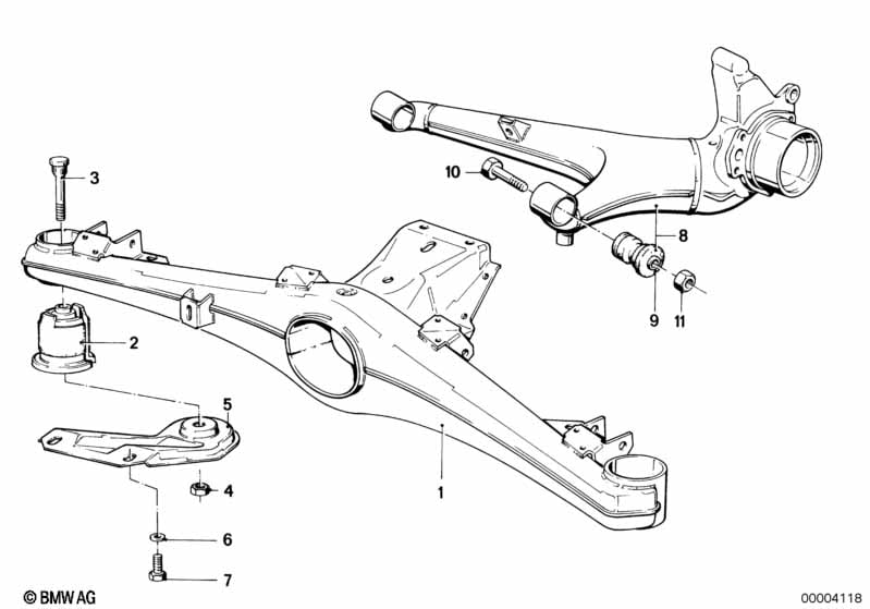 Rear axle support/wheel suspension