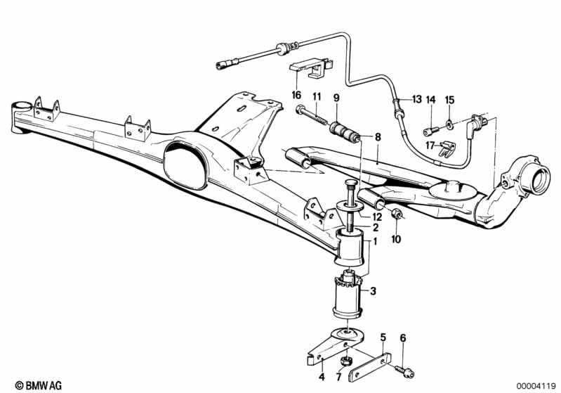 Rear axle support/wheel suspension