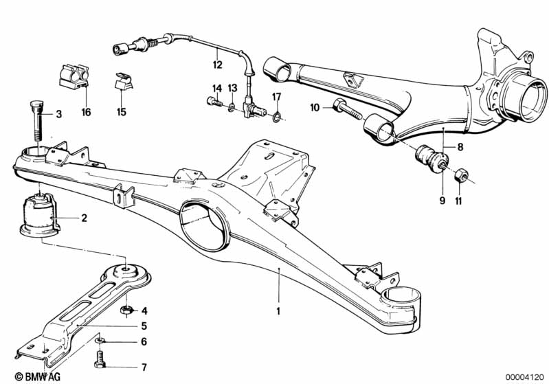 Rear axle support/wheel suspension
