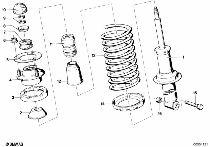 Single components for rear spring strut