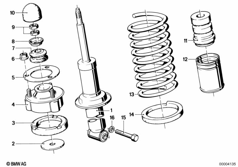 Single components for rear spring strut