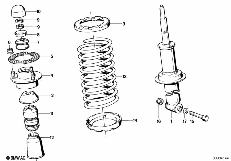 Single components for rear spring strut