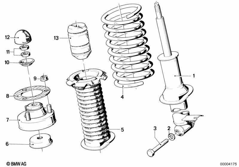 Rear spring strut, levelling device