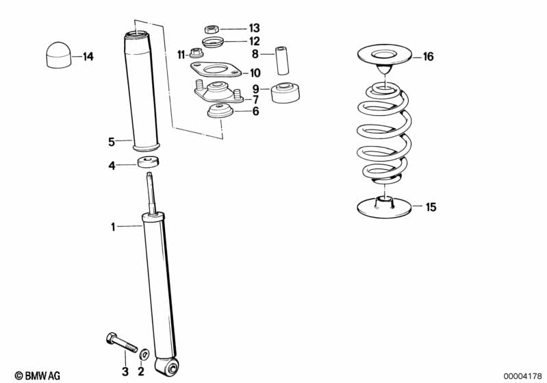 Single components for rear spring strut