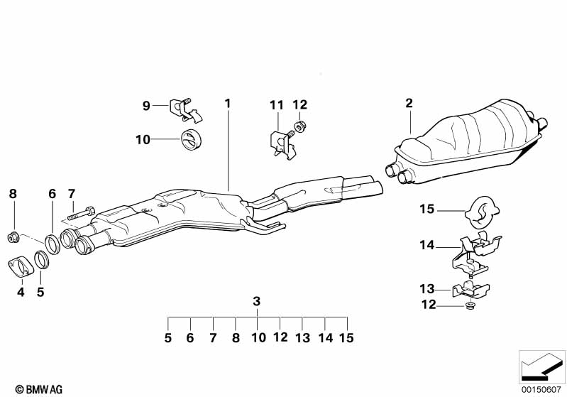 Genuine BMW 18129068599 E32 Center Muffler (Inc. 740i) | ML Performance EU Car Parts