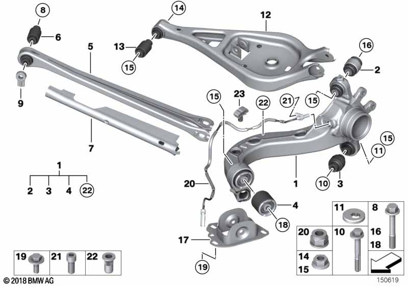 Rear axle support/wheel suspension