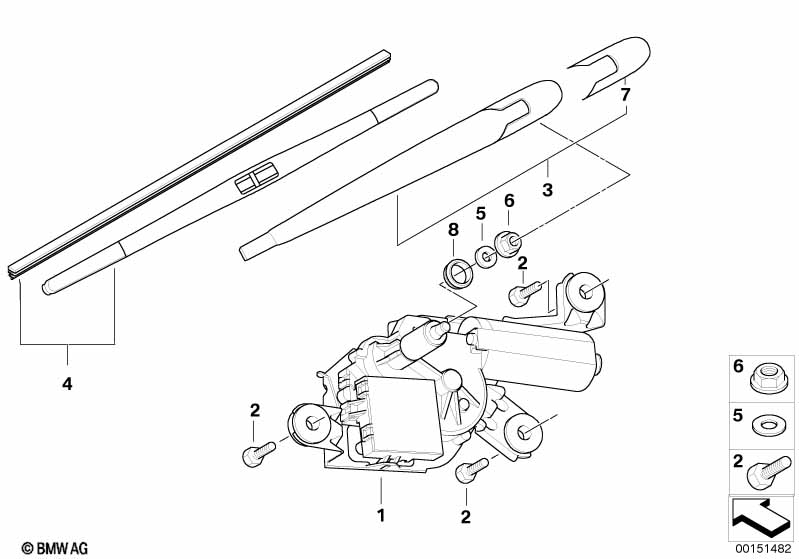 Single parts for rear window wiper