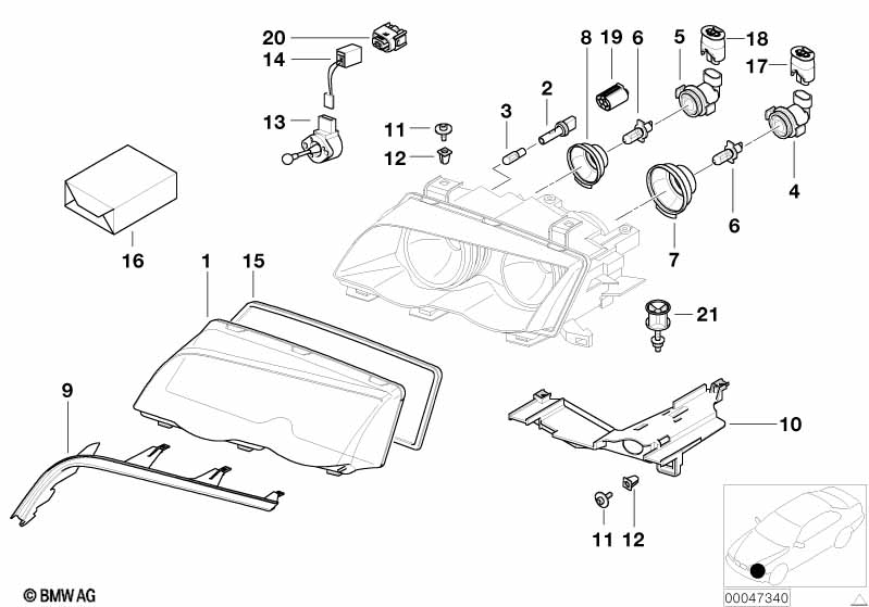 Single components for headlight