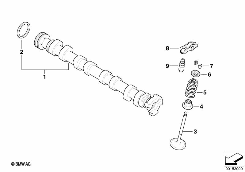 Valve timing gear, camshaft, inlet