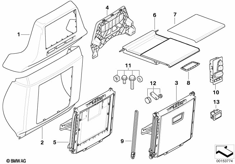 Front seat backrest frame/rear panel