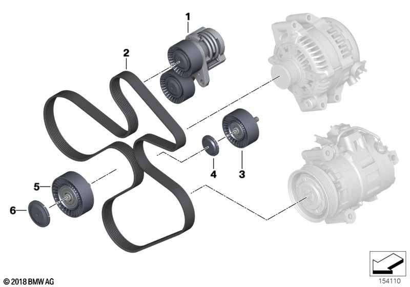 Belt drive-generator/AC/power steering