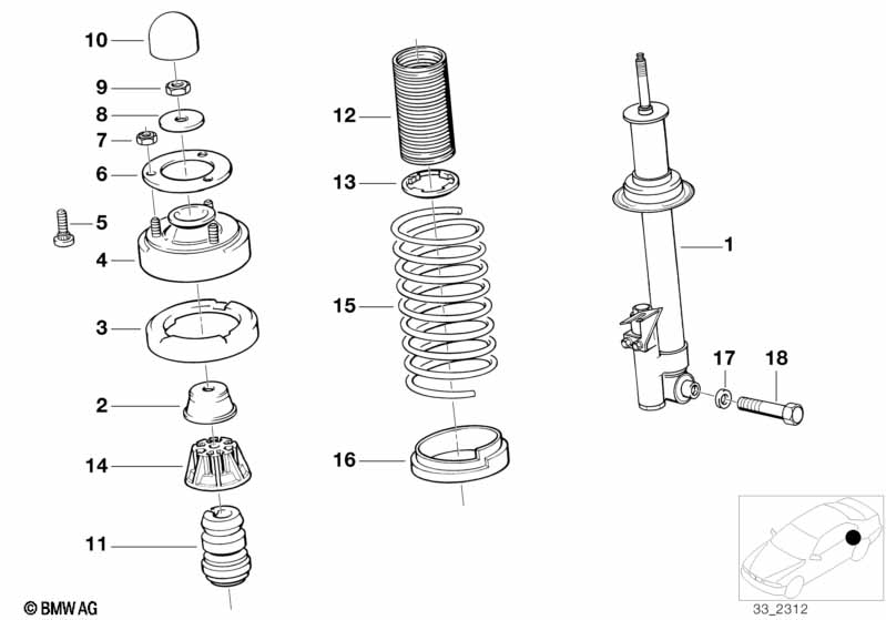 Genuine BMW 37121137675 E34 Rear Left Spring Strut (Inc. 520i, 525tds & 524td) | ML Performance UK Car Parts