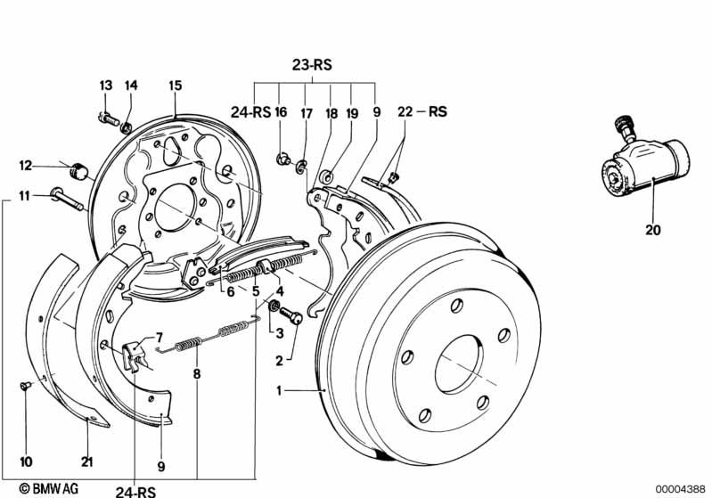 Rear wheel brake, drum brake