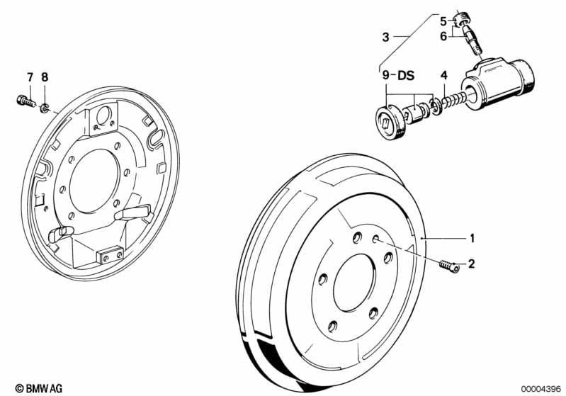 Drum brake-brake drum/wheel brake cyl.