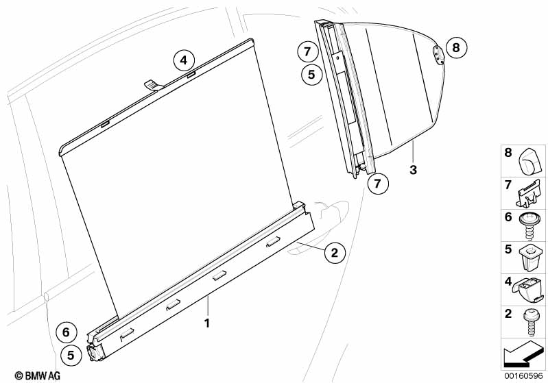 Roller sun visor, rear door