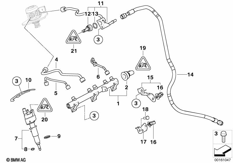 High-pressure rail/injector/line