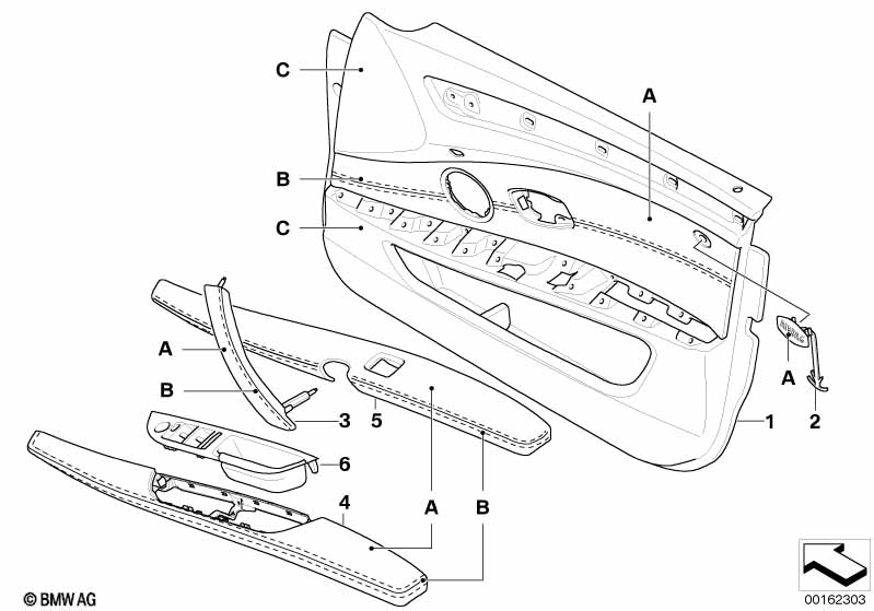 Indiv.front door trim panel,part.leather