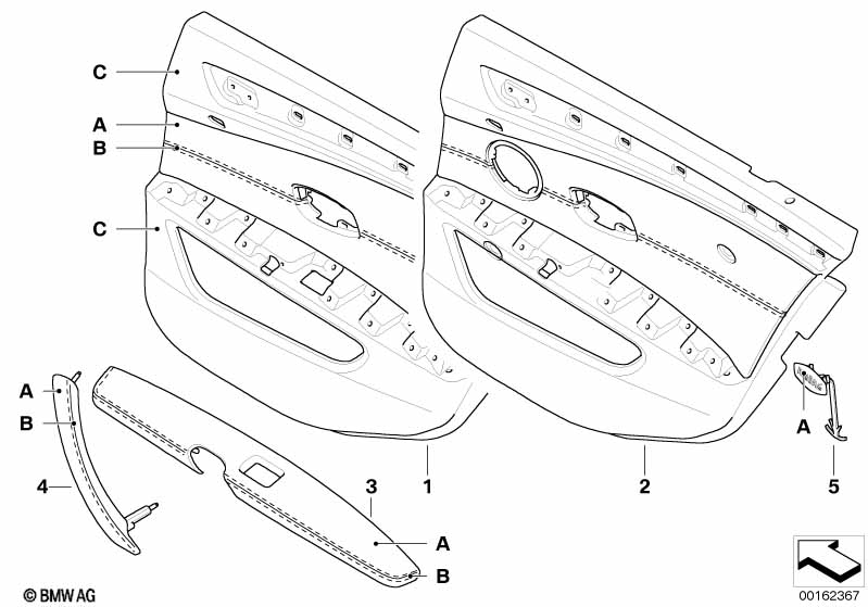 Indiv. rear door trim panel,part.leather